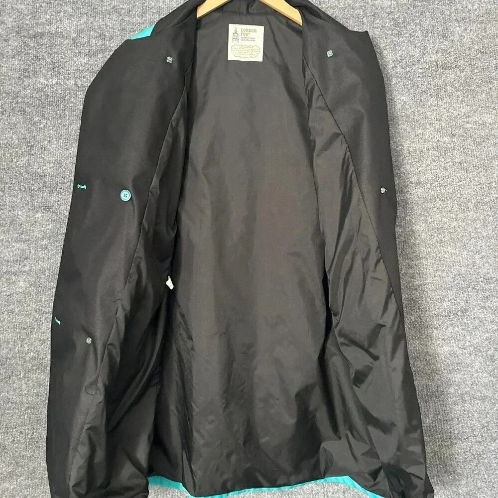 Vintage London Fog Trench Coat Womens L / 14 Teal Bold Double Breasted Jacket - Picture 6 of 16